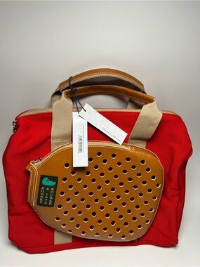 Dooney & Bourke Canvas/Leather Pickleball Tote Duffle Purse 40 Red Carmel NWT